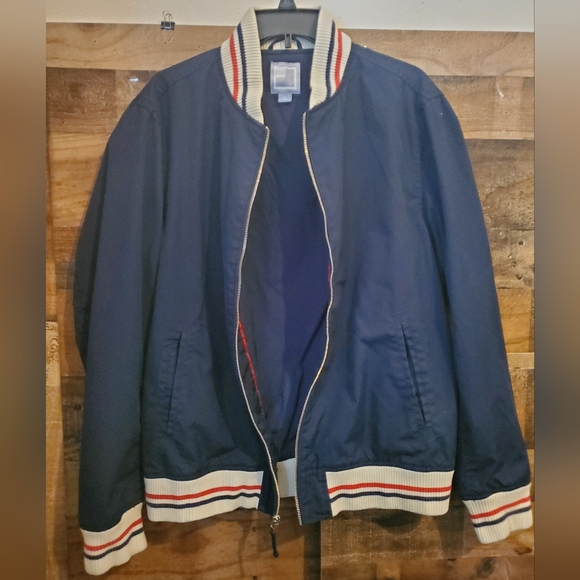 Vtg JC Penney Blue Bomber Jacket Lined Red White Blue Trim USA Vibes Mens S Lrge - Picture 5 of 13
